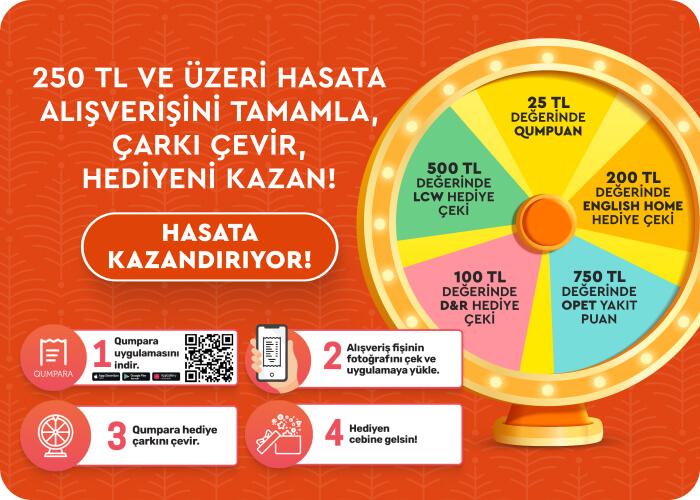 250 TL ve üzeri Hasata Alışverişini Tamamla, Çarkı Çevir , Hediyeni Kazan !